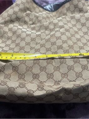 Gucci Beige Monogram Jacquard Tote with Dark Brown Trim and Black Interior